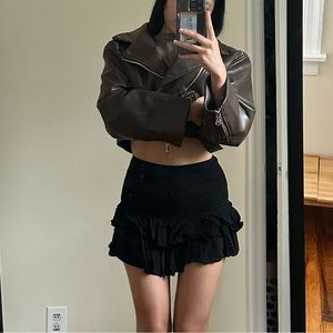 rouched mini tiered skirt